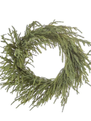 Fir Pine Wreath 24 inch silk evergreen with dense green foliage in a circular form.