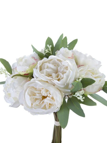 AmBest Fresh Touch Rose/Peony Bundle w/ Eucalyptus Cream 12" - Artificial Flora Silk