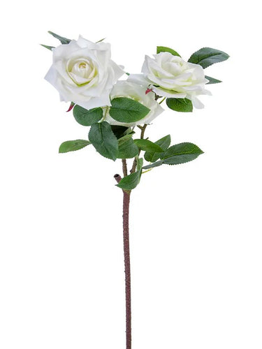 AmBest Open Rose Spray White 26" - Artificial Flowering Plants Silk