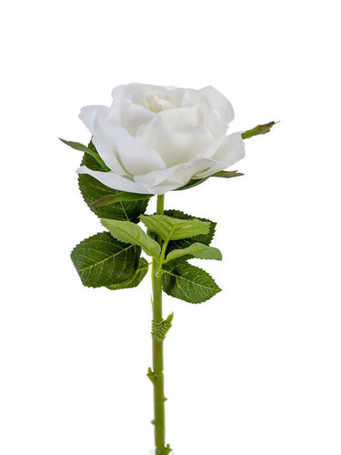 AmBest Real Touch Open Rose Cream-White 17'' - Artificial Flowering Plants Silk