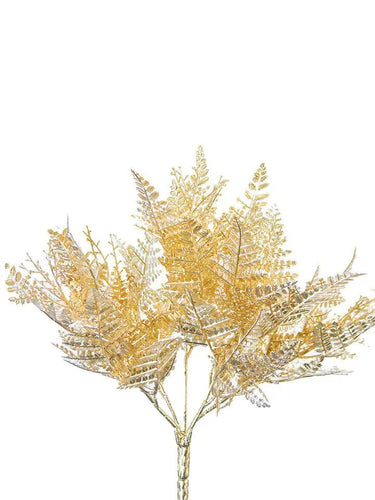 AmBest Shiny Fern Bush Gold 12" - Artificial Non-Flowering Plants Silk