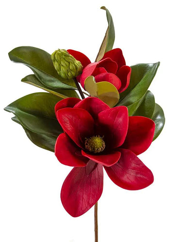 Magnolia Buds Leaves Pick silk red/green, 20-inch stem by AmBest