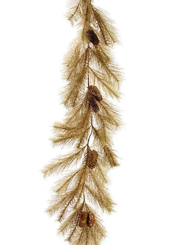 Glitter pine cone garland silk gold 5 ft by AmBest with multiple pine cones
