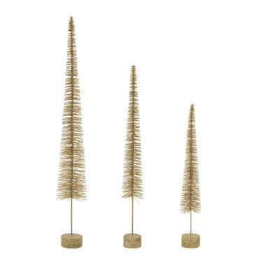 Melrose Gold Tinsel Tree set of 4 on glittery bases with varying heights