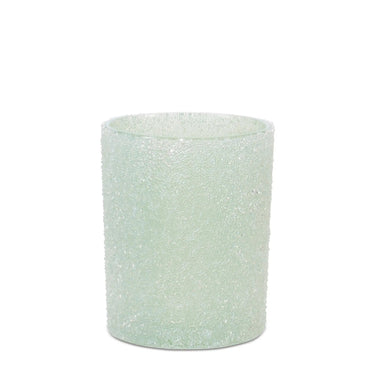 Glass Frosted Sage Candle Holder by Melrose, beaded frosted glass texture, 2 sizes