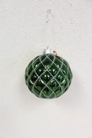 Supreme Ball w/ Glitter Ornament Dark Green (Box of 4) 5" - Holiday Ornaments Merchandise