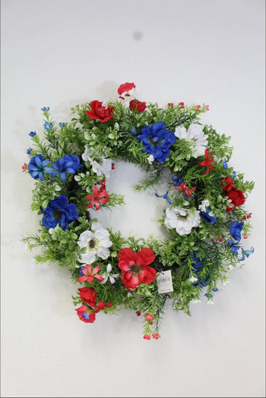 Supreme Poppy/Daisy/Leaf Wreath Red/White/Blue 20" - Uncategorized Silk