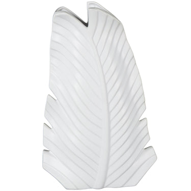 Deco Marché White Ceramic Palm Tree Curved Leaf Vase 10" X 4" X 15" - Vases Merchandise