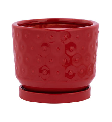 Napco Ceramic Red Prism Planter with Saucer 5.25" x 6" - Merchandise