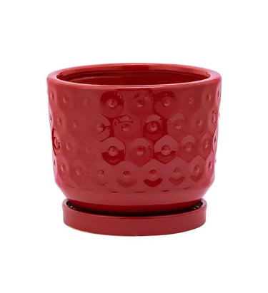 Napco Ceramic Red Prism Planter with Saucer 4" x 4.75" - Merchandise