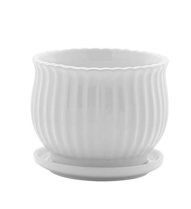 Napco Ceramic White Scalloped Pot with Saucer 4.75" x 3.75"H - Merchandise