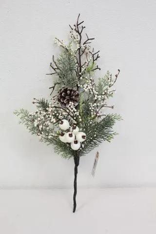 Supreme Berry/Pinecone/Pine Pick Cream 18" - Artificial Non-Flowering Plants Silk