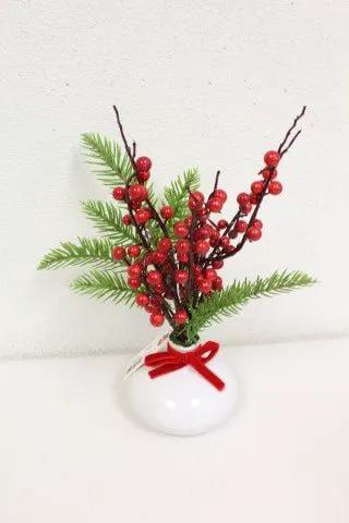 Supreme Berry and Pine w/ Pot 13" - Artificial Non-Flowering Plants Silk