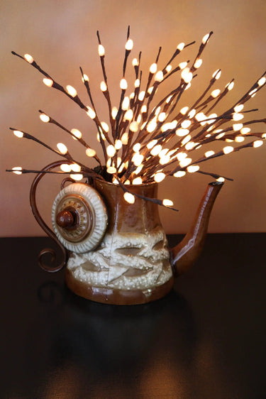 Light Garden Lit LED Natural Pussy Willow Spray 20" - Artificial Non-Flowering Plants Lamps/Lights