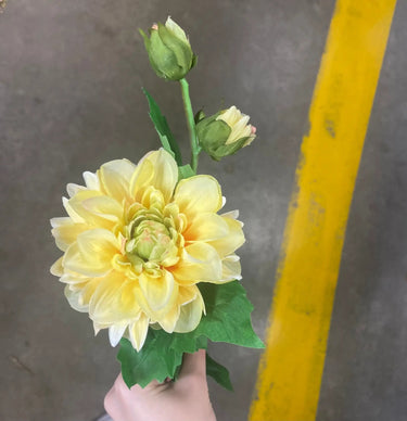 AmBest Dahlia Stem Light Yellow 25" - Artificial Flowering Plants Silk