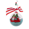 Glory Haus Boat & Presents Ornament, 6-inch holiday ornament with red boat, gifts, tree, and striped bow.