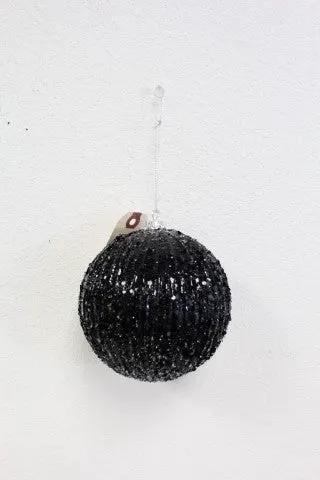 Supreme Glitter/Beaded Ball Ornament Black (Box of 4) 4.7" - Holiday Ornaments Merchandise