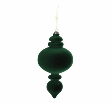 Direct Export Flocked Finial Ornament Hunter Green 9" - Holiday Ornaments Merchandise