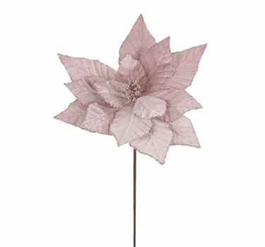 Direct Export Velvet Poinsettia Stem Pink 22" - Artificial Flowering Plants Silk