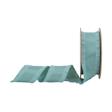 Celadon Ruffle Ribbon, 1.5" x 10yd, light teal ribbon on a spool