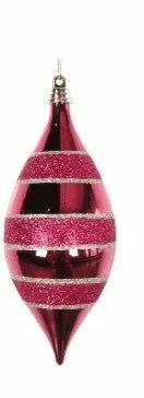 Direct Export Stripe Finial Ornament Pink/Red 7" - Holiday Ornaments Merchandise