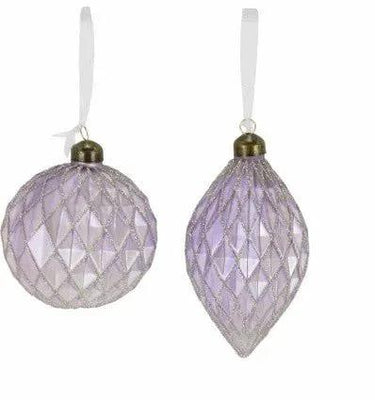Direct Export Glass Glitter Ball or Drop Ornament (2 Asst) Lavender 4" - Holiday Ornaments Merchandise