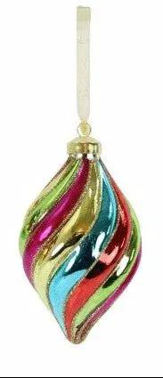 Direct Export Glass Swirl Ball or Drop Orn (2 Asst) Rainbow 4" - Holiday Ornaments Merchandise