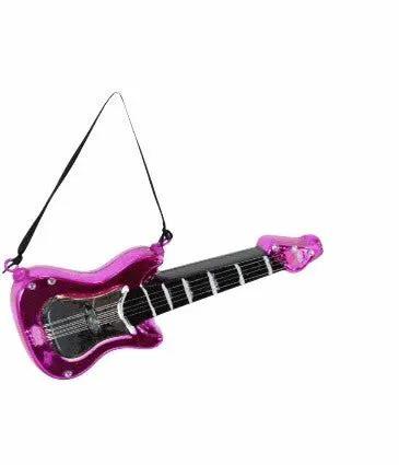 Direct Export Glass Glitter Guitar Ornament Pink/Black 5" - Holiday Ornaments Merchandise