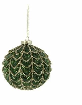 Direct Export Glass Glitter Vine Ball Ornament Green/Gold 4" - Holiday Ornaments Merchandise