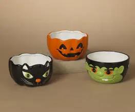 Gerson Dolomite Halloween Design Candy Bowl (3 Asst) 6.6"D - Seasonal & Holiday Decorations Merchandise