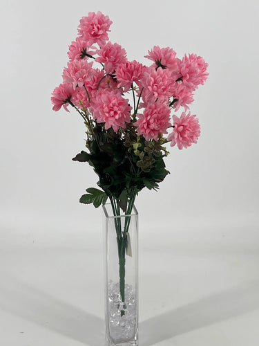 Fortune Mini Pompom Bush Pink 19” - Artificial Flowering Plants Silk