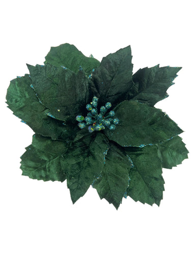 Supreme Glitter Velvet Poinsettia Stem Green 23'' - Uncategorized Silk