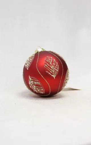 Supreme Glass Ball Ornament w/ Leaves Red/Gold 4" - Holiday Ornaments Merchandise