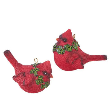 RAZ Cardinal w/ Wreath Ornament 2.5" (2 Asst) - Holiday Ornaments Merchandise