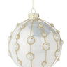 Pearl Embellished Ornament set of 2, 4 inch, white holiday ornament with gold glitter bead accents