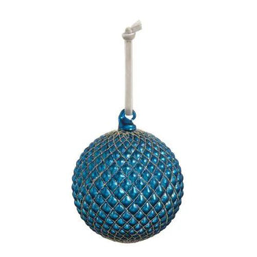 RAZ Cobalt Blue Quilted Ball Ornament 4" - Holiday Ornaments Merchandise