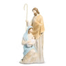 Holy Family figurine by Raz, 14.5" tall, wooden-look Nativity sculpture of Mary, Joseph and baby Jesus.