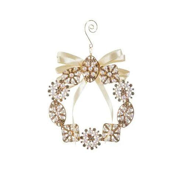 RAZ Pearl Brooch Wreath Ornament 6" - Holiday Ornaments Merchandise