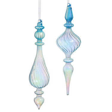 RAZ Pearlescent Blue Finial Ornament (2 Asst) 11.75" - Holiday Ornaments Merchandise