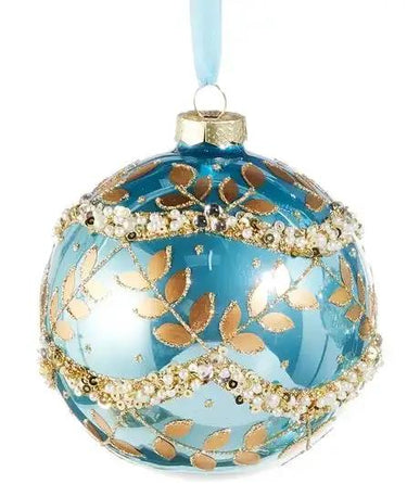 Gold Leaf Wrapped Blue Iridescent Ornament set of 3 by Raz, 4-5.5 in