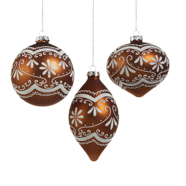 Ornate Gingerbread Ornament trio, 4-inch, brown with white icing scrollwork by Raz holiday ornaments