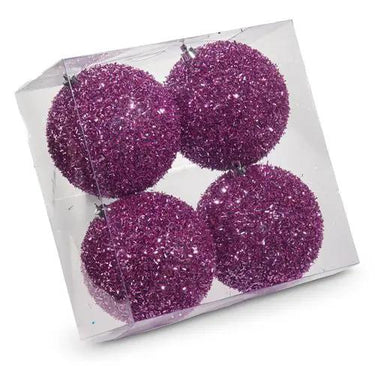 RAZ Box of Purple Glitter Ornaments 4" - Holiday Ornaments Merchandise