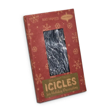 Box of silver tinsel strands by Raz Imports, 18.5 in, 1000 pieces for holiday decorating