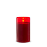 Raz glass red pillar candle, 3.5 in by 6 in, cylindrical red candle