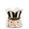 Nutcracker candle holder, ceramic, 4.5-inch, black-and-white crown with gold trim.