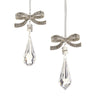 Jeweled bow ornament with crystal drop, Raz brand, silver-tone, 2-pack