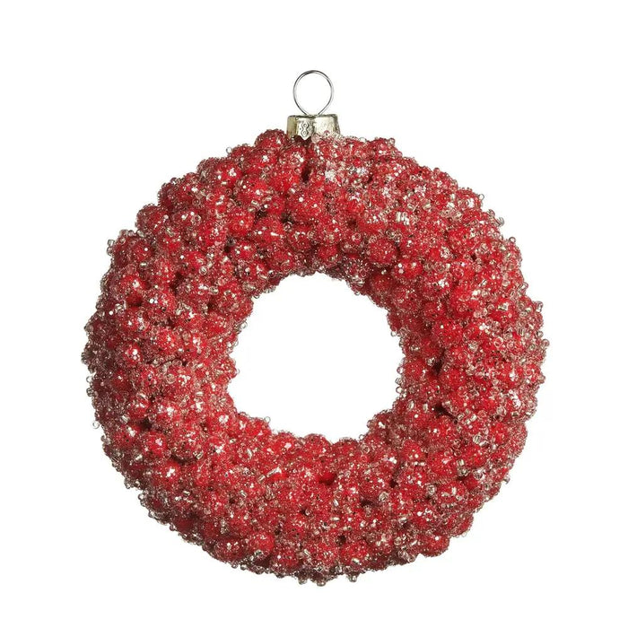 Iced Red Berry Wreath Ornament 4.5"
