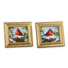 A Nested Memory mini framed wall art set (2) by Raz, featuring cardinals perched on nests in gold ornate frames.