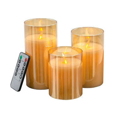 A&B Set of 3 Amber Real Flame-Effect LED Wax Candles 4", 5", 6" - Flameless Candles Candles/Fragrance