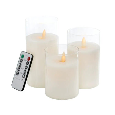 A&B Set of 3 White Real Flame-Effect White LED Wax Candle 4", 5", 6" - Flameless Candles Candles/Fragrance